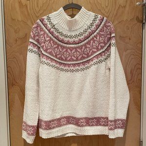 Croft & Barrow fair isle snowflake sweater, oatmeal/pink/tan, EUC